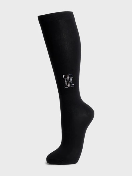 Women TH Rhinestone Summer Socks - black